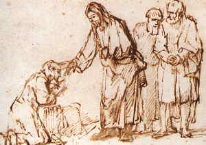 Jesus genees die Melaatses - Rembrandt skets