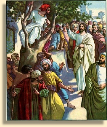 Jesus met die tollenaar Saggeus in boom